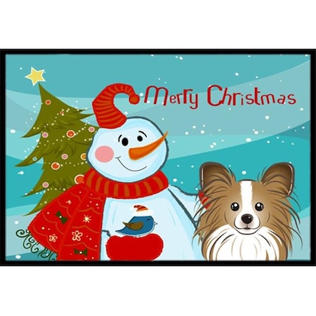 Carolines Treasures BB1868JMAT Snowman With Papillon Indoor & Outdoor Mat, 24 x 36 in. BB1868JMAT